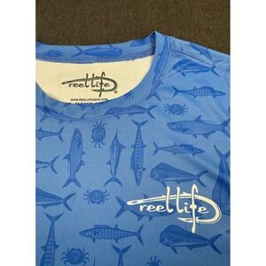 Reel Life XXL Fishing Shirt Long Sleeve Blue Fish Print‎ Moisture Wicking